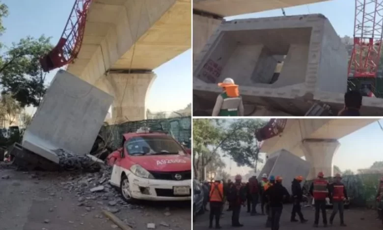 Una grúa falla y deja caer dovela de concreto del Interurbano; no hay heridos